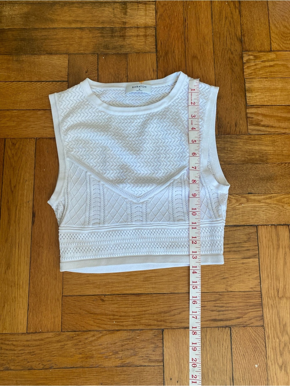 Aritzia Babaton White Pointelle Knit Crop Top Size M